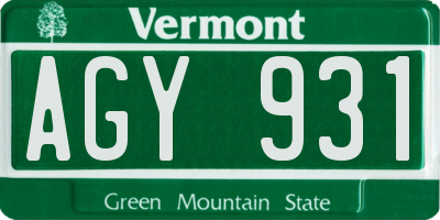 VT license plate AGY931