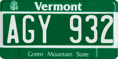 VT license plate AGY932