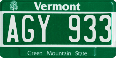 VT license plate AGY933