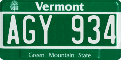VT license plate AGY934