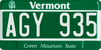 VT license plate AGY935