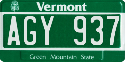 VT license plate AGY937