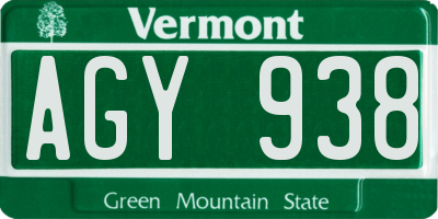 VT license plate AGY938