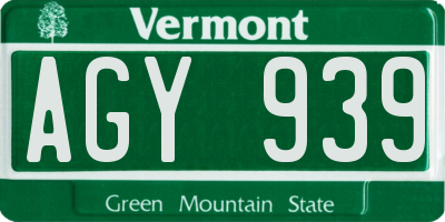 VT license plate AGY939