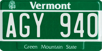 VT license plate AGY940