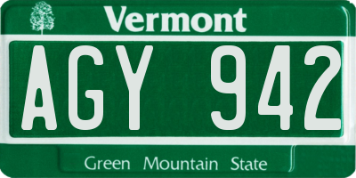 VT license plate AGY942