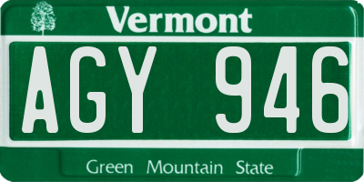 VT license plate AGY946