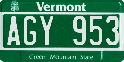 VT license plate AGY953