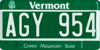 VT license plate AGY954