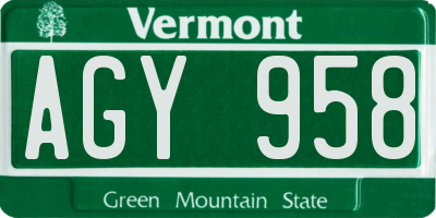 VT license plate AGY958