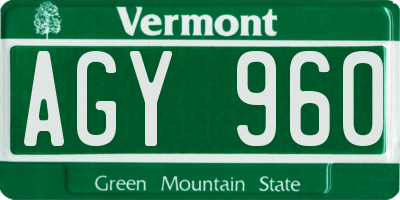 VT license plate AGY960
