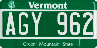 VT license plate AGY962