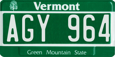 VT license plate AGY964