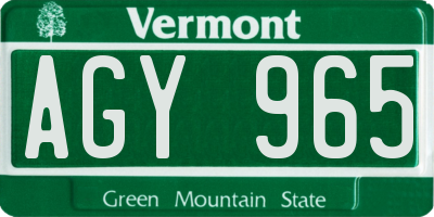 VT license plate AGY965