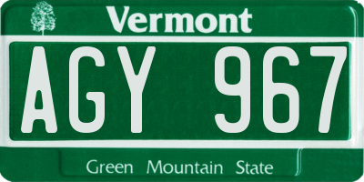 VT license plate AGY967