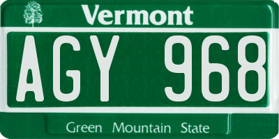 VT license plate AGY968