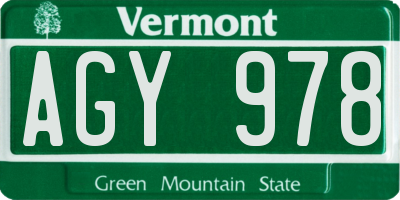 VT license plate AGY978