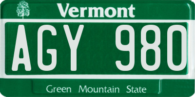 VT license plate AGY980