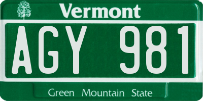 VT license plate AGY981