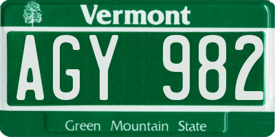 VT license plate AGY982