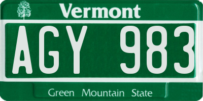 VT license plate AGY983