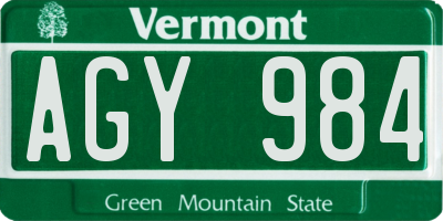 VT license plate AGY984