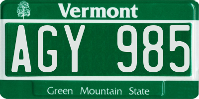 VT license plate AGY985