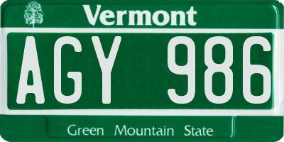 VT license plate AGY986