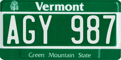 VT license plate AGY987