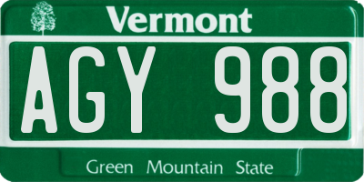 VT license plate AGY988