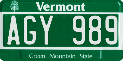 VT license plate AGY989