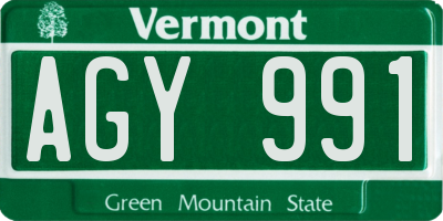 VT license plate AGY991