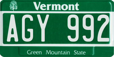 VT license plate AGY992