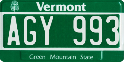 VT license plate AGY993