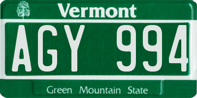 VT license plate AGY994
