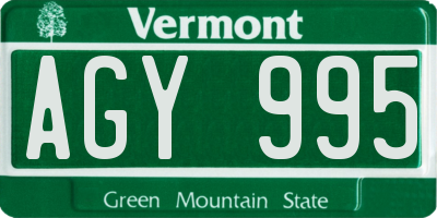VT license plate AGY995