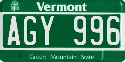 VT license plate AGY996
