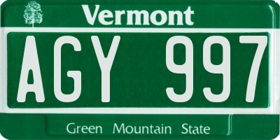 VT license plate AGY997