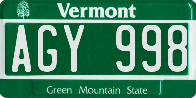 VT license plate AGY998
