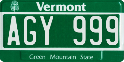 VT license plate AGY999