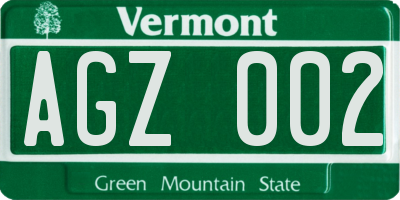 VT license plate AGZ002
