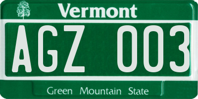 VT license plate AGZ003