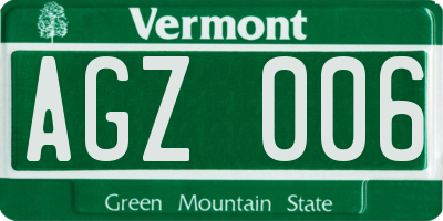VT license plate AGZ006