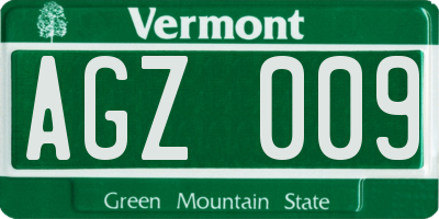 VT license plate AGZ009