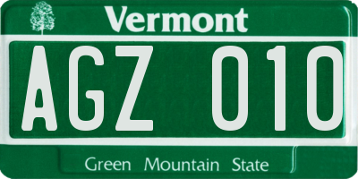 VT license plate AGZ010