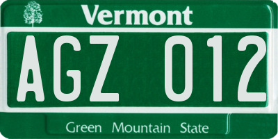 VT license plate AGZ012