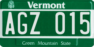 VT license plate AGZ015