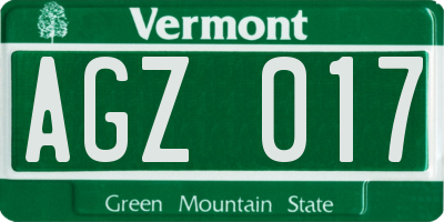 VT license plate AGZ017
