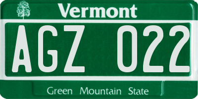 VT license plate AGZ022