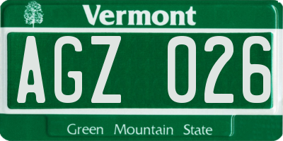 VT license plate AGZ026